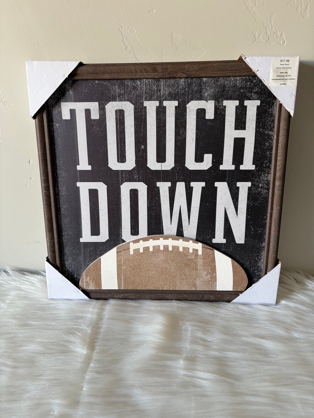 Hobby Lobby Football Touch Down 14"x14" Wall Art Sign Decor Boys Room Man Cave